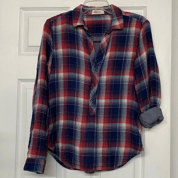 Bella Dahl Franklin Plaid Flannel Popover Top Sz M - Picture 2 of 5